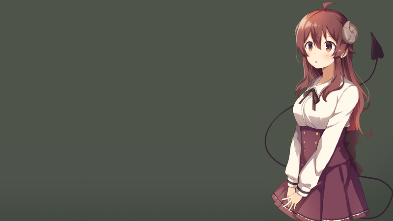 anime, anime girls, Machikado Mazoku, simple background, Yoshida Yuuko, Chiyoda Momo, white skin, dark background, demon girl