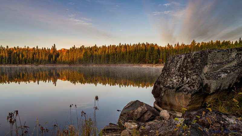 Ontario, sunrise, reflection, rock, fall