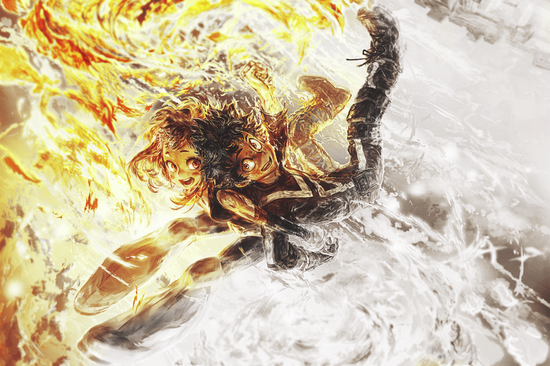 Uraraka Ochako, Deku, love, contrast, vintage, anime, sky, Gravity, couple, Valentine, yellow