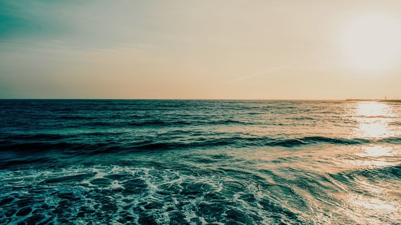 ocean, sea, horizon, water, foam, waves, sunset, 4k