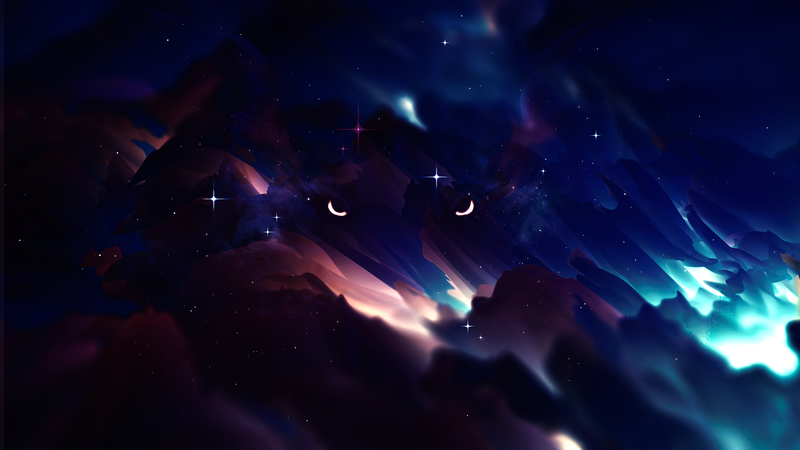 dark, Darknight, eyes, wolf, stars, starry night, dog, celestial
