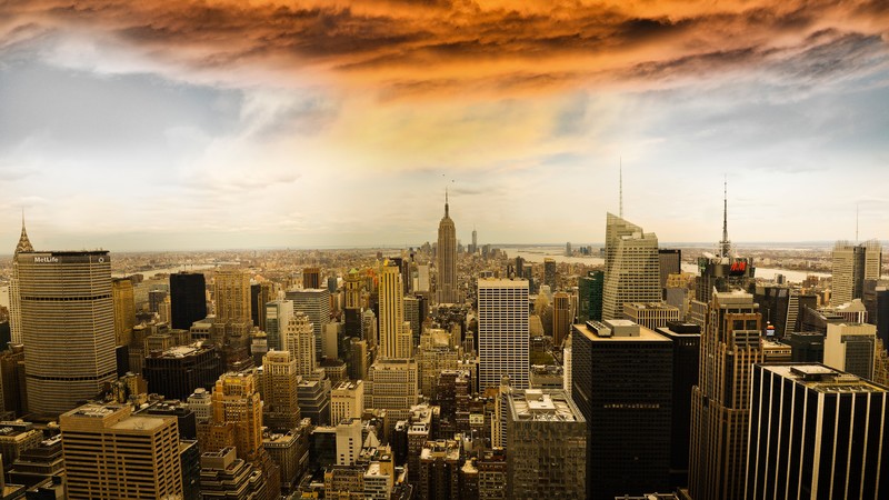 city, skyscraper, clouds