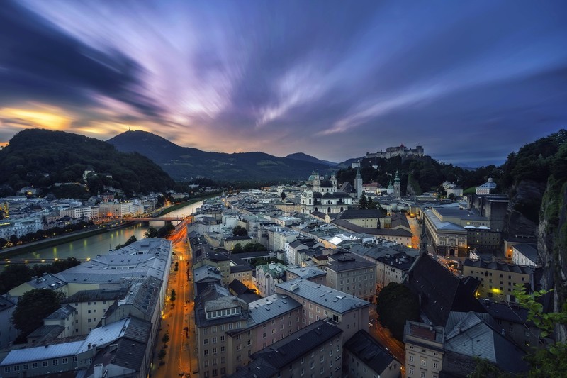 city, cityscape, Austria, sky, Salzburg, long exposure
