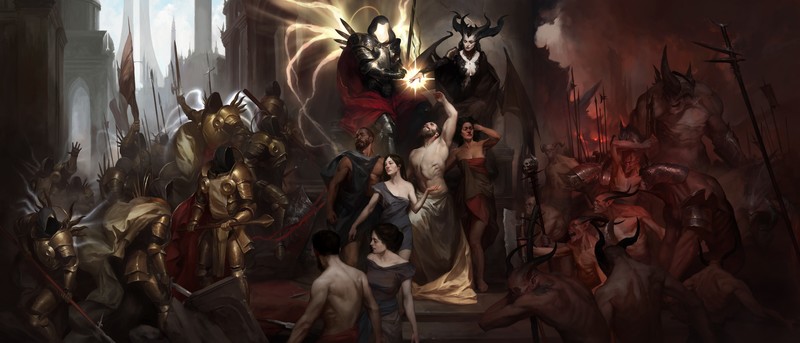 Diablo, diablo 4, diablo iv, Blizzard Entertainment, digital art, fantasy art, dark, dark fantasy, demon, angel, archangel, video game art, Video Game Horror, video games, game art, religious, magic, BlizzCon, Activision, classic art, renaissance