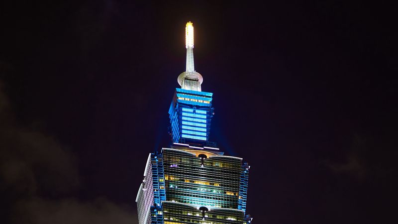 tower, skyscraper, architecture, night city, city lights, taipei, china, 4k