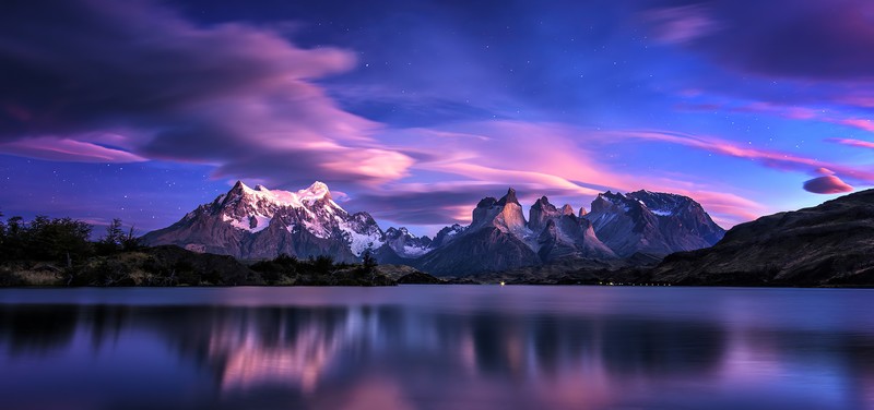 Timothy Poulton, landscape, mountains, night, long exposure, lake, stars, clouds