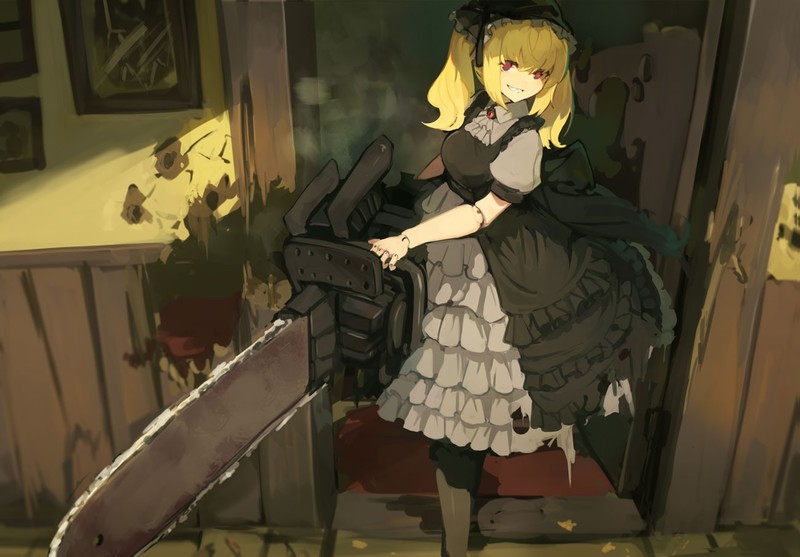 anime, anime girls, digital art, artwork, 2D, portrait, chainsaws