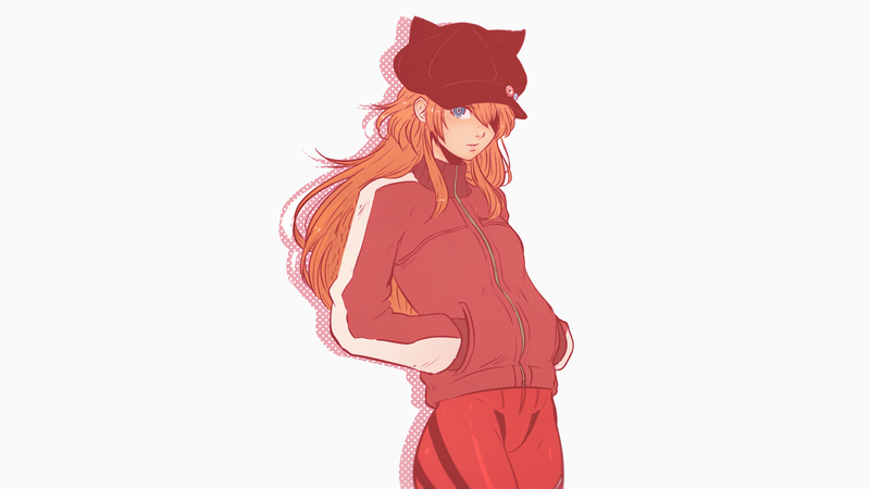 Asuka Langley Soryu, Neon Genesis Evangelion, sweatshirts, illustration, redhead, red jackets, plugsuit, simple background, white background