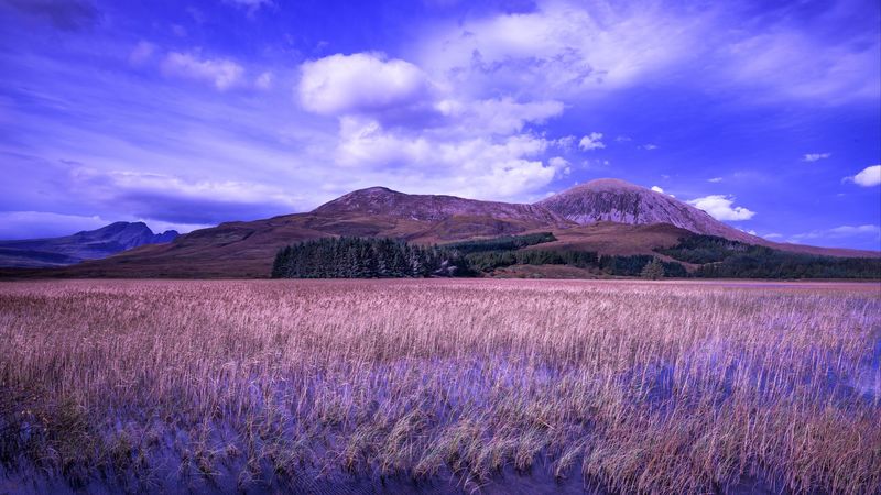 hills, grass, river, 4k