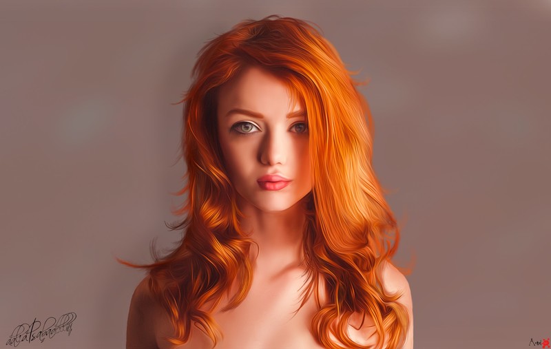 digital, Photoshop, model, redhead, bare shoulders, frontal view, women