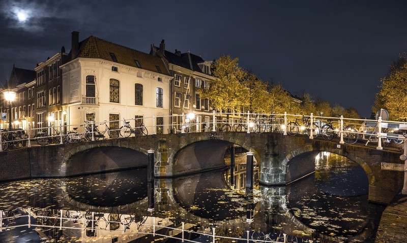 city, cityscape, night, lights, bridge, Amsterdam