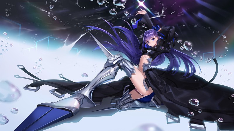 Fate/Grand Order, meltryllis, purple hair, blue hair, blue eyes, bare midriff, long hair