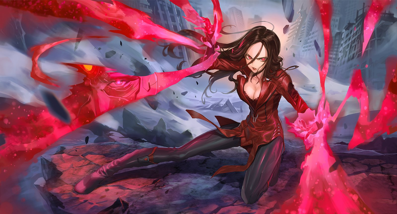 The Avengers, cleavage, Scarlet Witch, Vision, Marvel Cinematic Universe, Marvel Comics