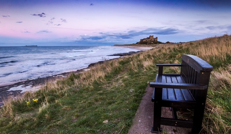 bench, coast, sea, England, outdoors