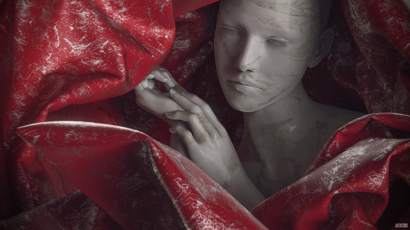 CGI, digital art, clothing, fabric, scratches, women, marble, textured, minimalism