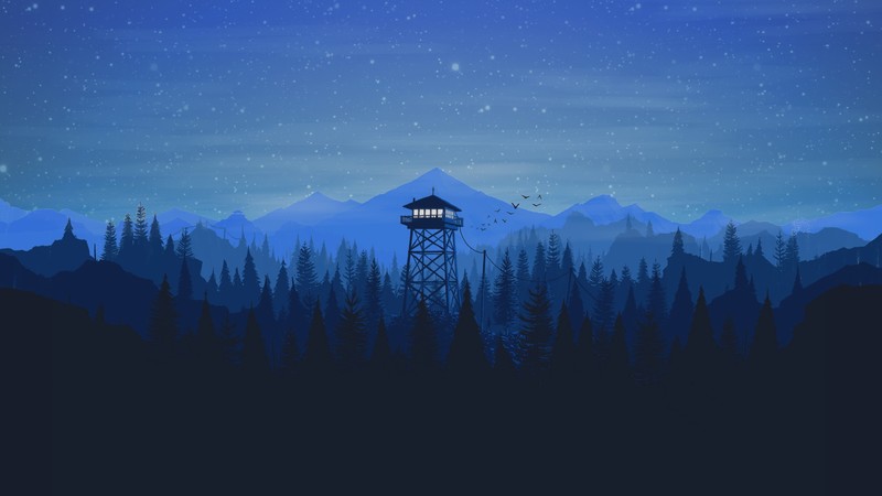 tower, forest, night, mountains, hills, stars, Firewatch