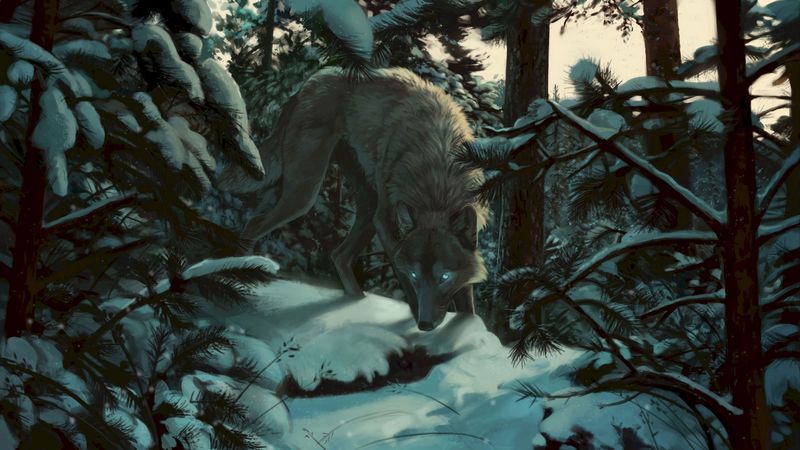 wolf, forest, snow, art, predator, trees, 4k