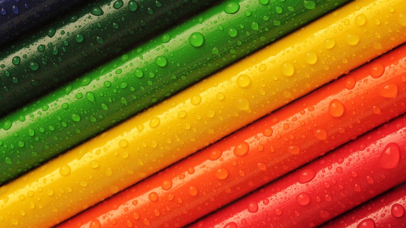 water drops, colorful, green, yellow, orange, red