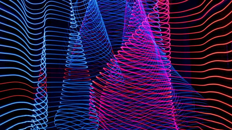 lines, weave, grid, red, blue, 4k