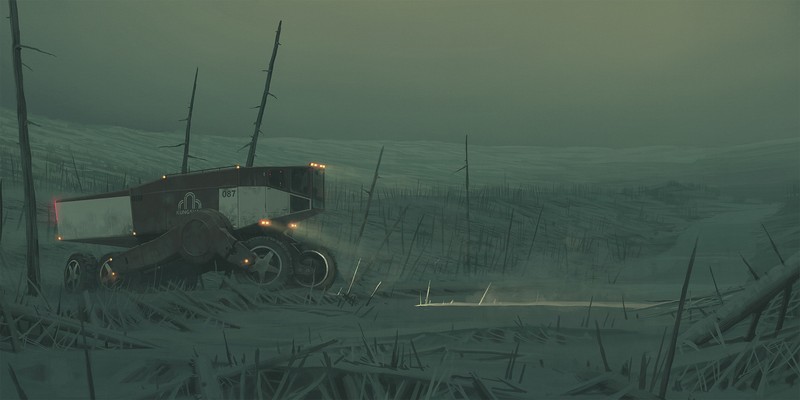artwork, Simon Stålenhag, futuristic, vehicle, digital art, science fiction, numbers, landscape