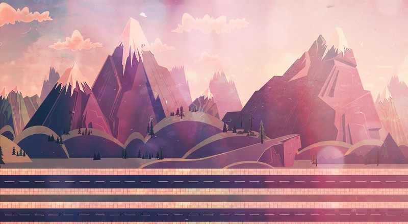 artwork, digital art, road, mountains, landscape