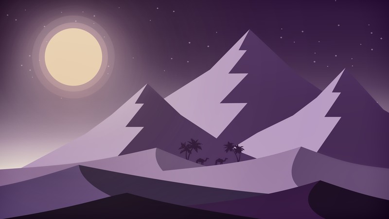 hills, Moon, stars, night, nature, palm trees, snow, landscape