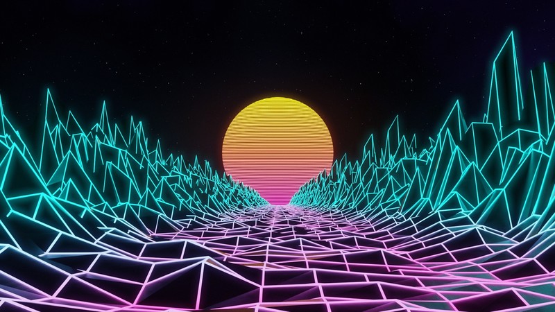 neon, Retrowave, synthwave, digital art, cyan, pink