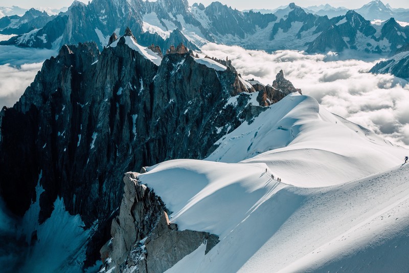 winter, snow, nature, rocks, landscape, clouds, Chamonix, Aiguille du Midi, France, mountains