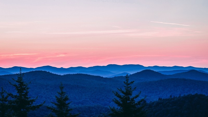 trees, hills, forest, sky, landscape, nature, sunset