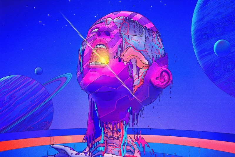 artwork, colorful, cyberpunk, futuristic, skull