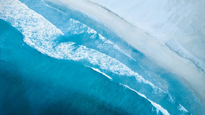top view, waves, beach, nature, blue, sand, cyan