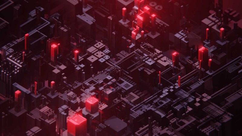 3D, digital art, red, motherboards