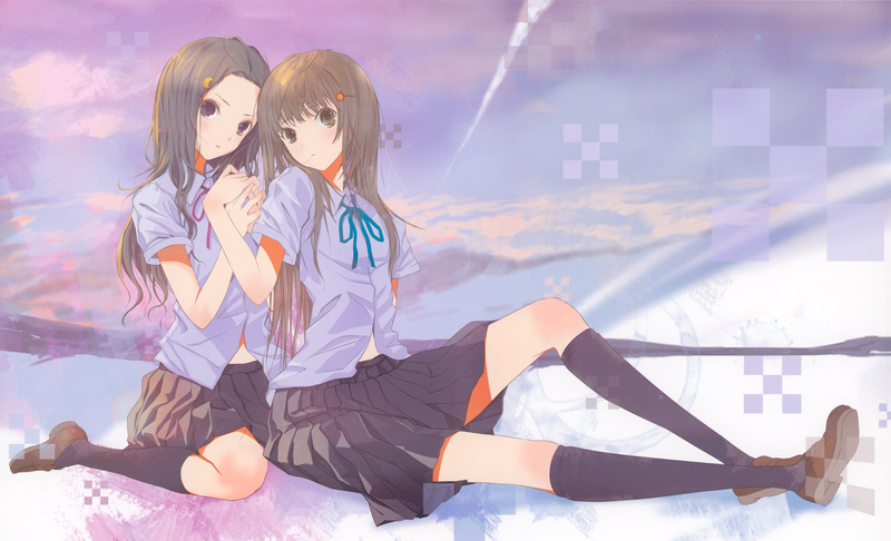 Fuyuno Haruaki, anime girls, thigh-highs, original characters, school uniform, skirt