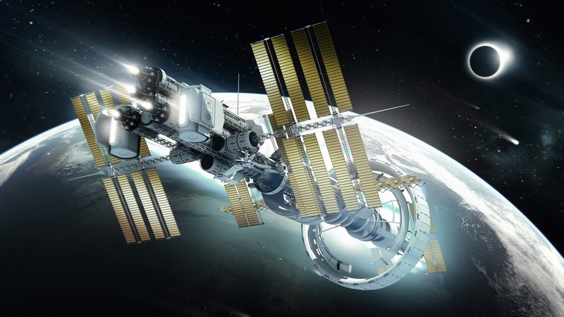 space, planet, spacestation, futuristic, science fiction, digital art