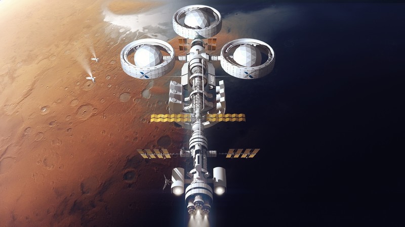 spacestation, space, planet, science fiction, digital art