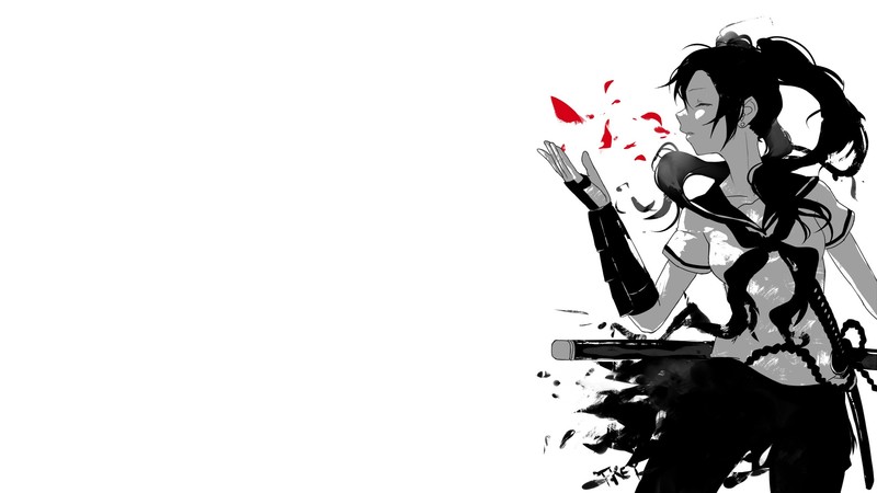 anime girls, simple background, white background, long hair, sword, katana