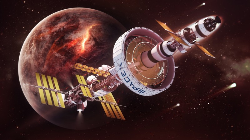 space, space art, digital art, spacestation, planet, science fiction, artwork, SpaceX, spaceship