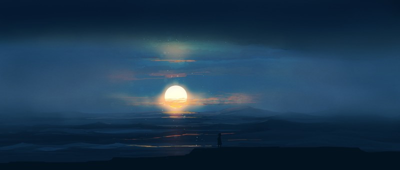 anime, landscape, Sun
