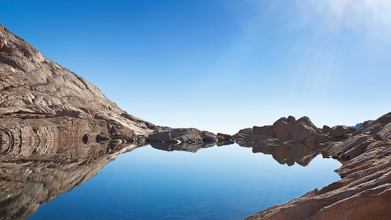 water, rocks, clear sky, pond, nature