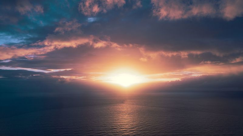 ocean, sunset, horizon, sky, clouds, sunlight, newport beach, california, 4k