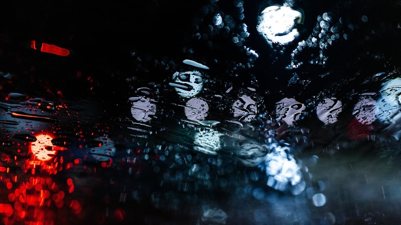 rain, night, water drops, lights, bokeh, reflection, dark, water on glass, red