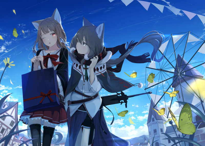 animal ears, sword, thigh-highs, weapon, anime girls, cat girl