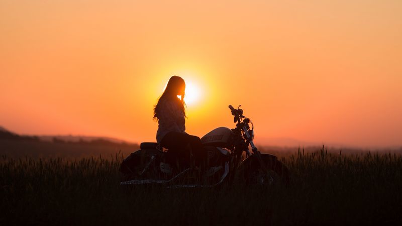 motorcycle, sunset, silhouette, solitude, loneliness, 4k