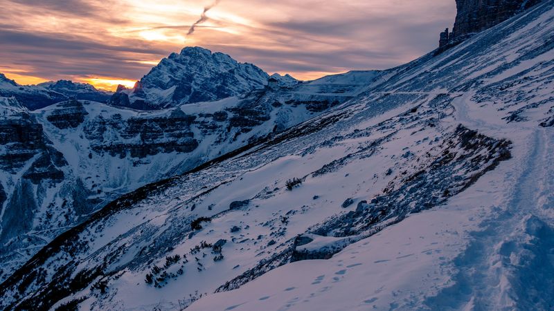 mountain, snow, peaks, tre cime di lavaredo, mountain range, 4k