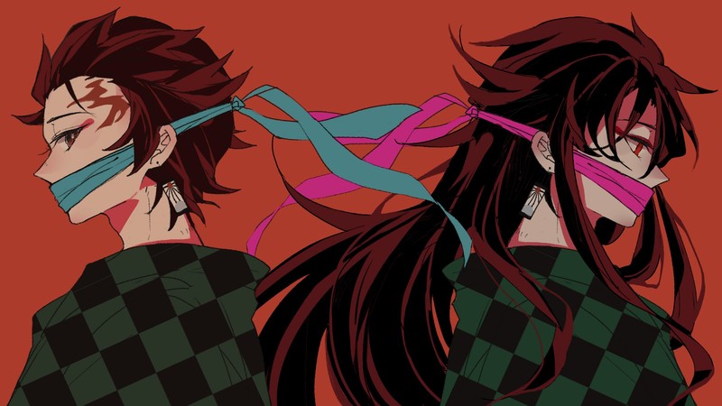 anime, 2D, digital art, artwork, portrait, Kimetsu no Yaiba, Kamado Tanjirō, Giyu Tomioka (Kimetsu no Yaiba)