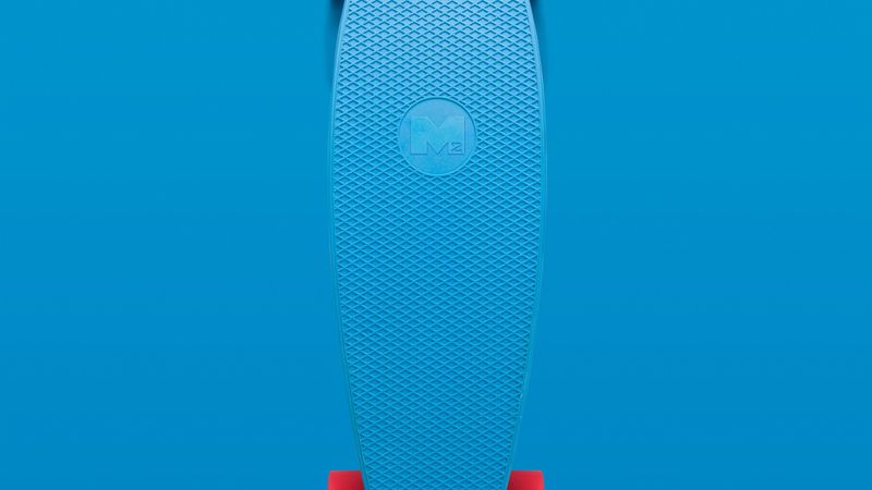 longboard, skateboard, blue, red, minimalism, 4k