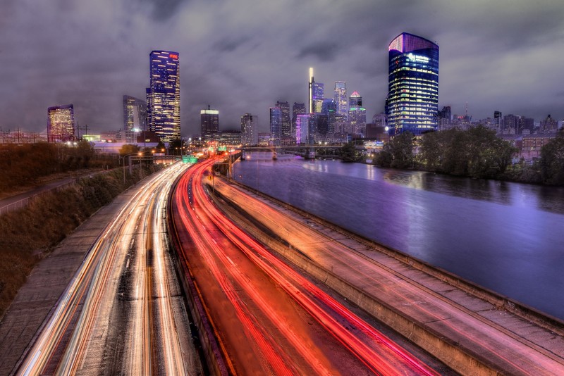 Pennsylvania, USA, traffic, city, cityscape, long exposure