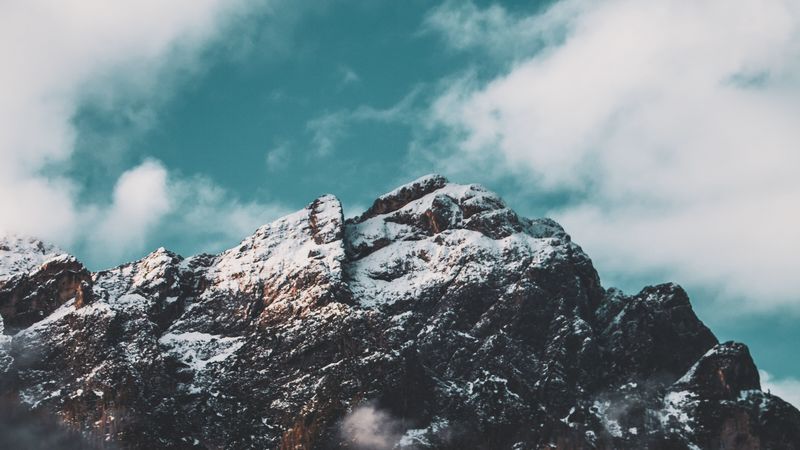 mountain, peak, snow, clouds, sky, italy, 4k