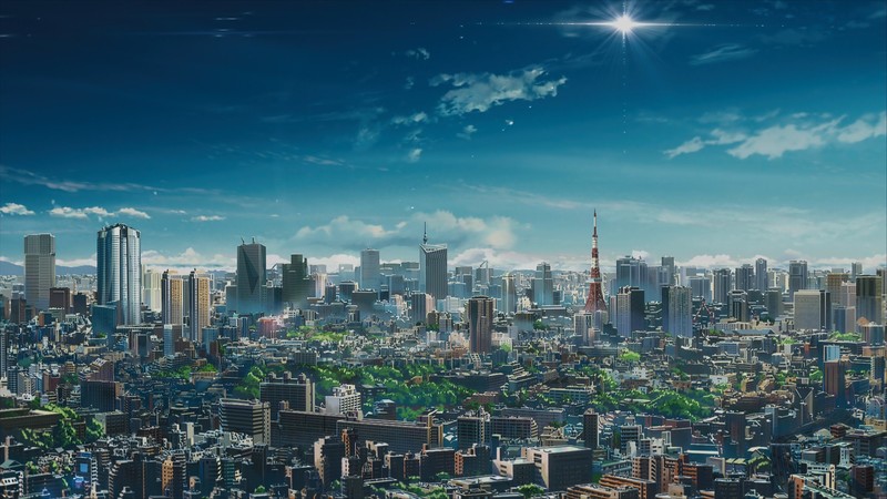 anime, landscape, urban, sky, clouds, city, Tokyo, Tokyo Tower