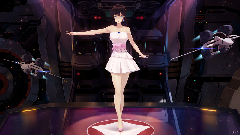 anime, anime girls, Macross, skirt, long hair, dress, blue eyes, aircraft, Robotech